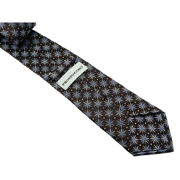 Pronto Uomo Silk Tie Brown Taupe Light Blue Snowflake Polka Dot Necktie Winter - Picture 3 of 3